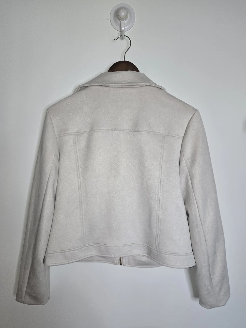 NWT Magaschoni Light Cream Zip-Up Super-Soft Faux Suede Leather Jacket Womens L - Picture 4 of 13